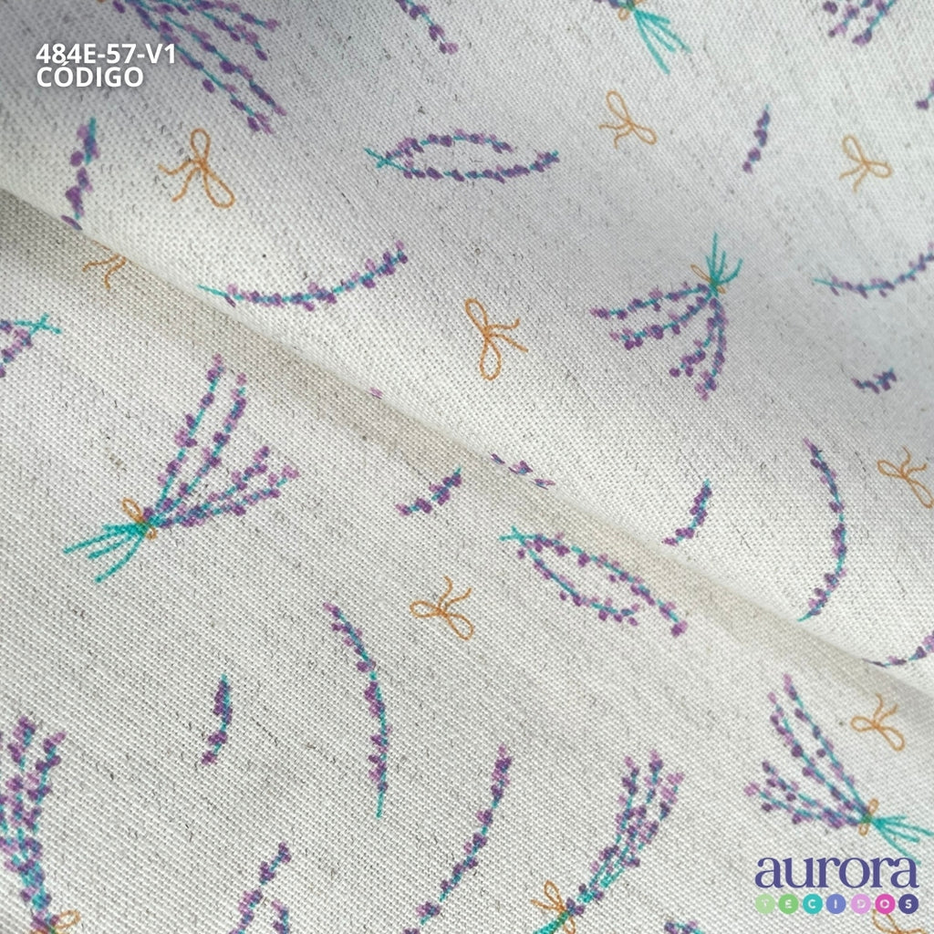 Cotton Linen - Linho com Algodão - Estampa Lavanda e Laços