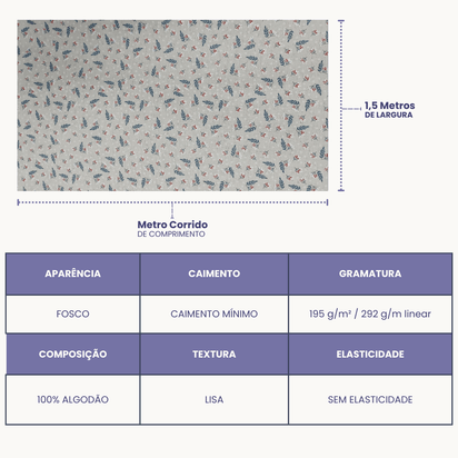 Tecido Linho Misto com Algodão  Estampa Raminhos de Guaraná