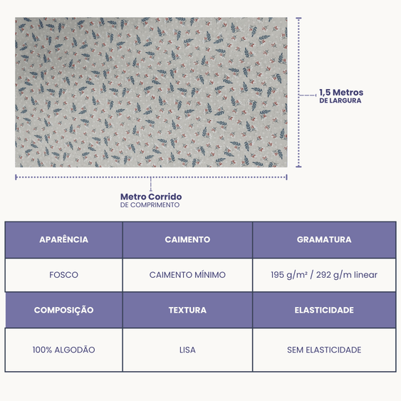 Tecido Linho Misto com Algodão  Estampa Raminhos de Guaraná