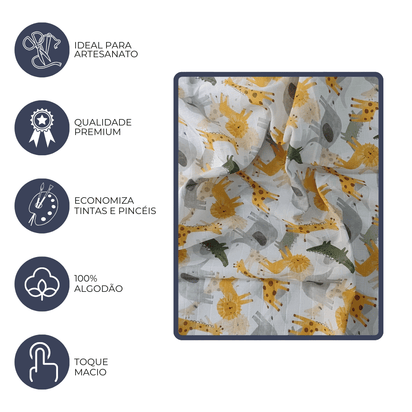 Tecido Fraldas Mini Quadriculadas /  Estampas Digitais - Coleção  Animais / Para Artesanato e Enxoval