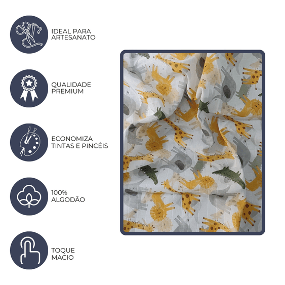 Tecido Fraldas Mini Quadriculadas /  Estampas Digitais - Coleção  Animais / Para Artesanato e Enxoval