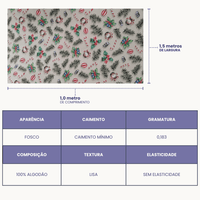 Tricoline Digital 100% Algodão - Coleção Natal - Estampa Enfeites de Natal
