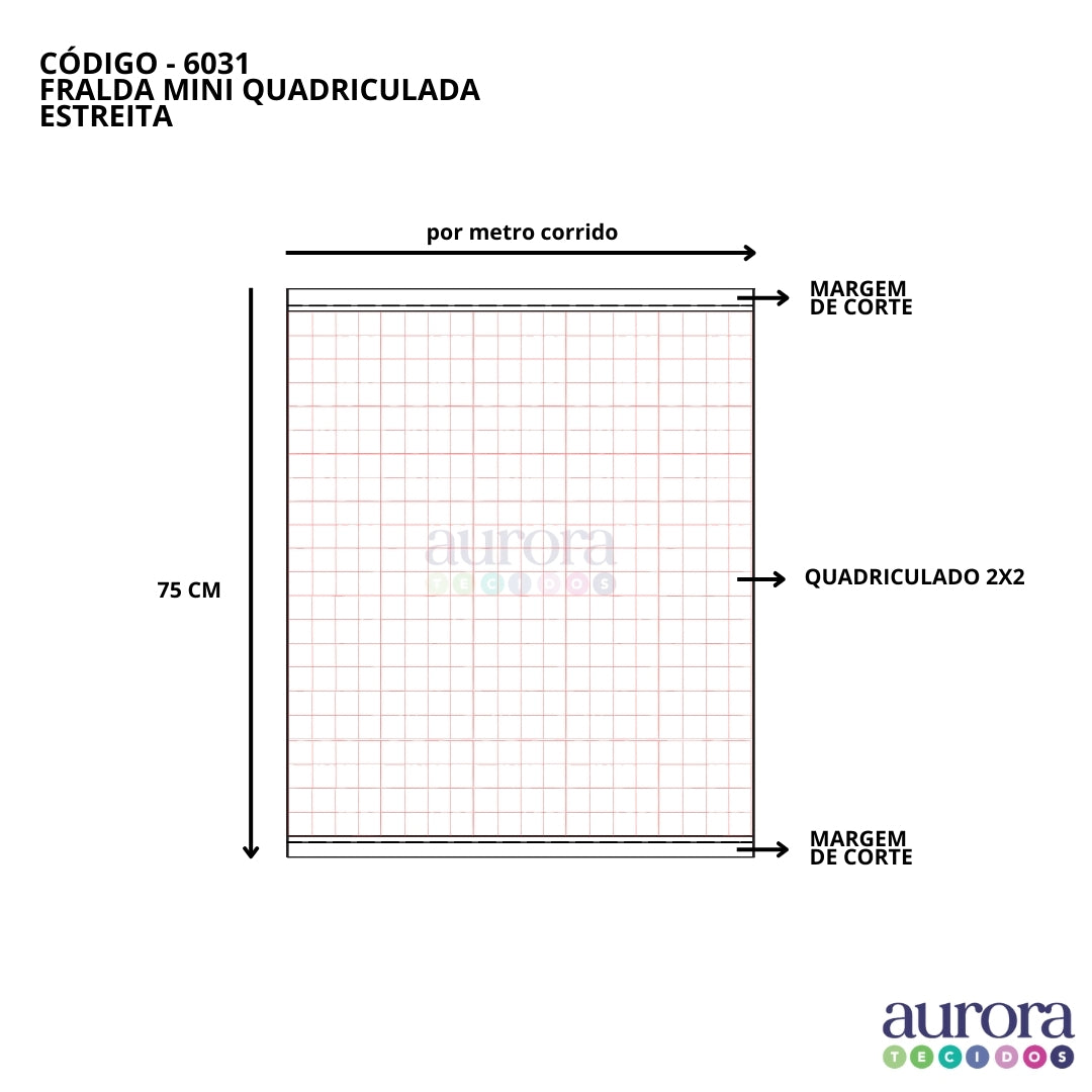 Fralda Lisa Mini Quadriculada 2x2 Estreita - 0,75m