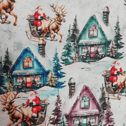 Tricoline Digital 100% Algodão - Coleção Natal - Casinhas de Natal