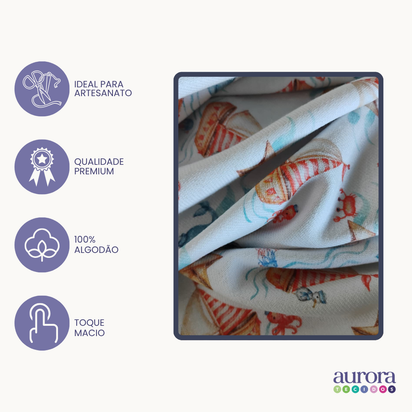 Tecido Flanela Digital - Estampas Animais Marinhos