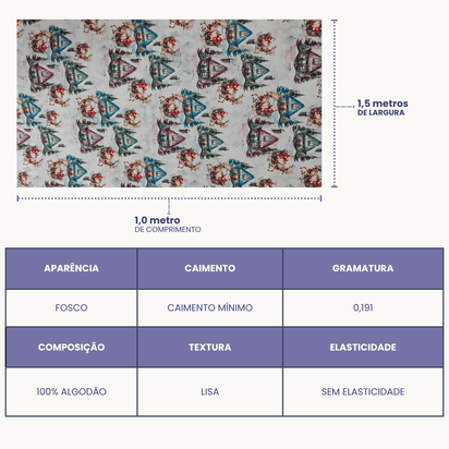 Tricoline Digital 100% Algodão - Coleção Natal - Casinhas de Natal