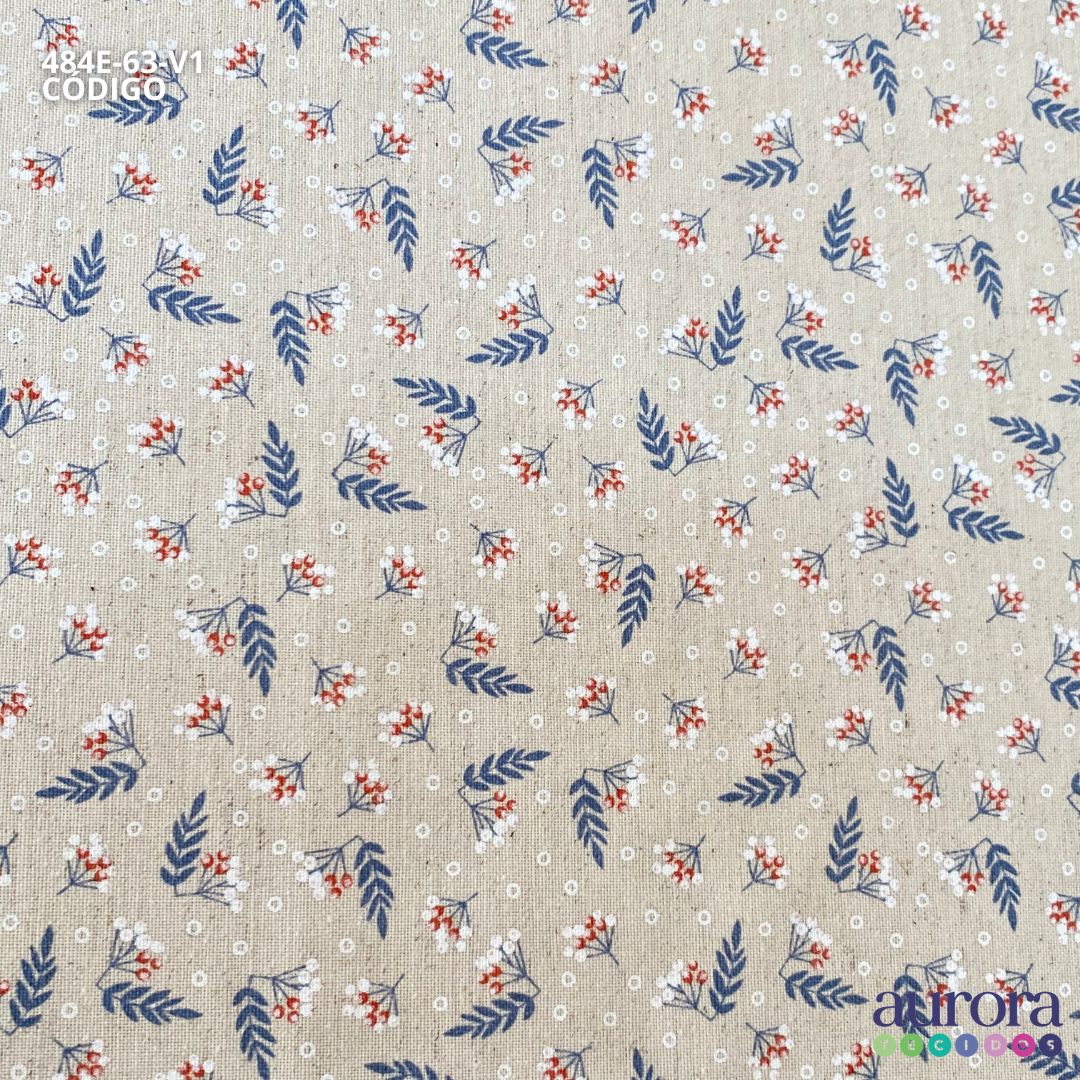 Cotton Linen - Linho com Algodão - Floral Bolinha Entardecer