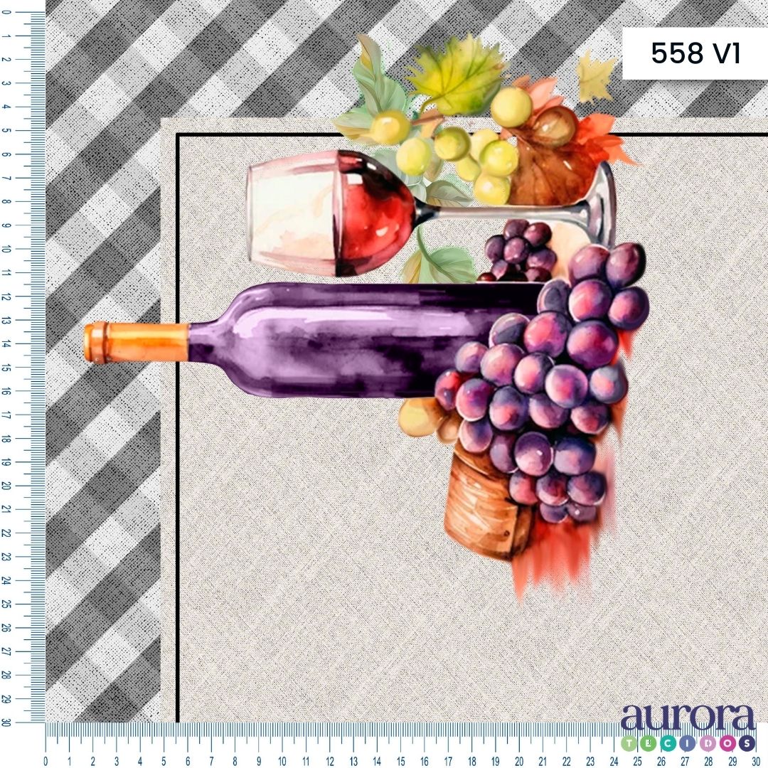 Molde Jogo Americano Uvas e Vinho - Tricoline Digital 100% Algodão - Coleção Gourmet