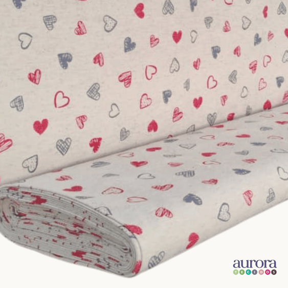 Tecido Linho Misto com Algodão Estampa  Corações