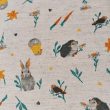 Tecido Linho Misto com Algodão -Estampa Coelho e Pintinhos