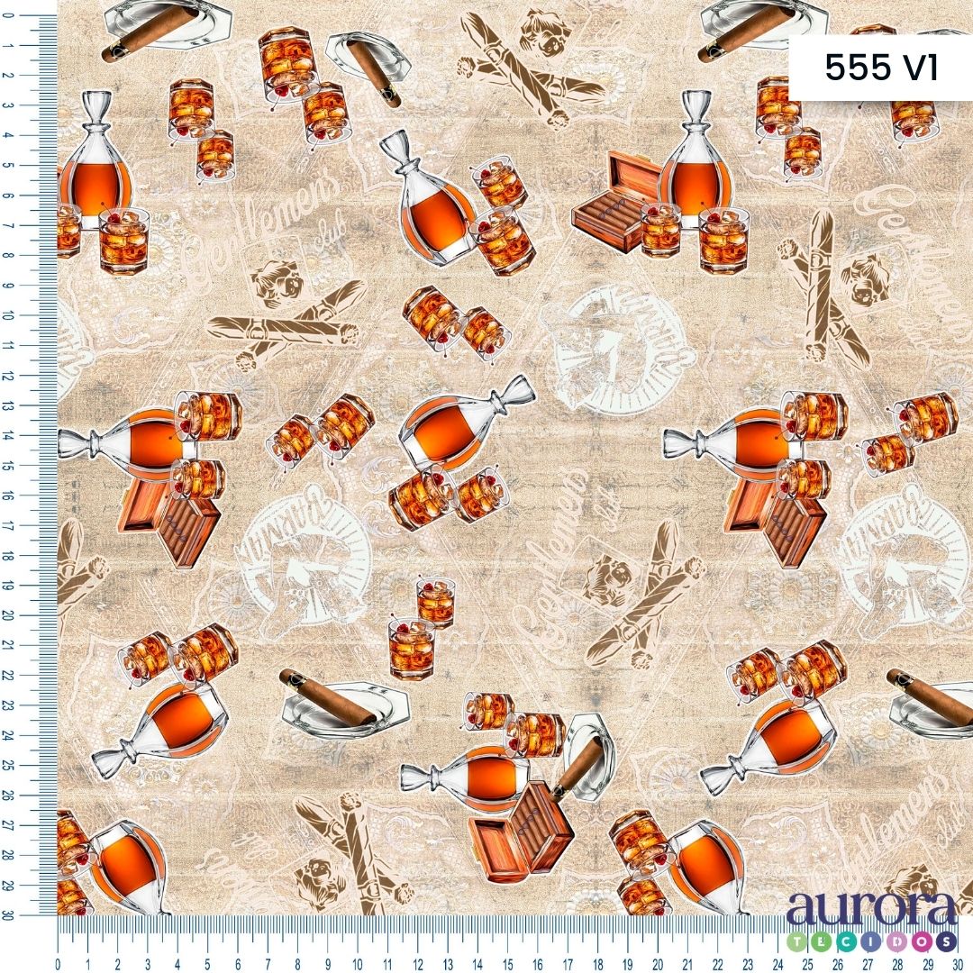 Tricoline Digital 100% Algodão - Coleção Gourmet - Whisky e Charuto