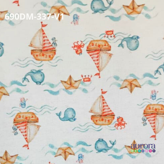 Tecido Flanela Digital - Estampas Animais Marinhos