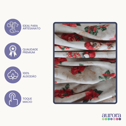 Tricoline Digital 100% Algodão - Papai Noel e Presentes