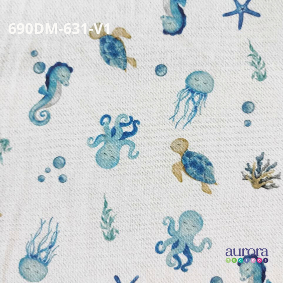 Tecido Flanela Digital - Estampas Animais Marinhos