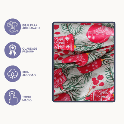 Tricoline Digital 100% Algodão - Coleção Natal Encantado - Sinos Natalino