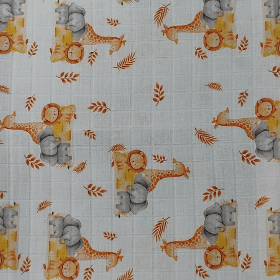 Tecido Fraldas Mini Quadriculadas /  Estampas Digitais - Coleção  Animais / Para Artesanato e Enxoval