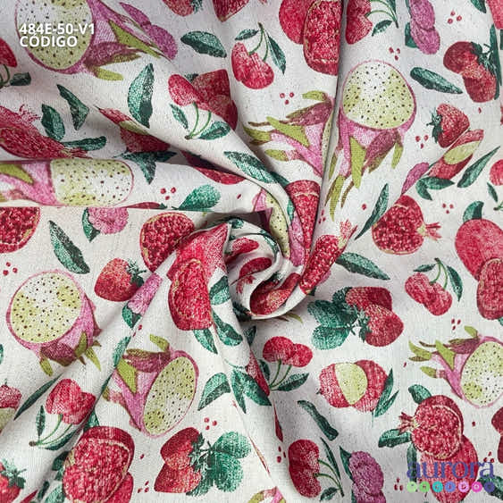 484E - Cotton Linen - Linho com Algodão - Romã, Morangos e Pitaya