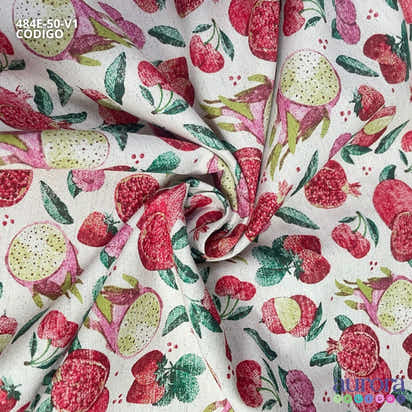 484E - Cotton Linen - Linho com Algodão - Romã, Morangos e Pitaya