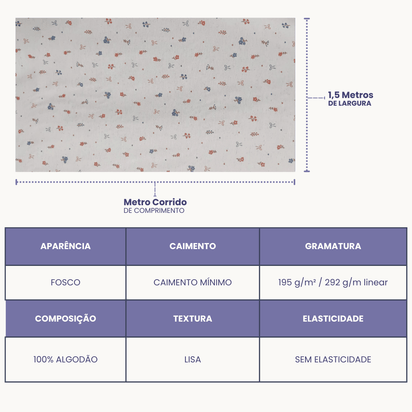 Tecido  Linho com Algodão - Coleção Artesanato - Estampa Flores e Laços