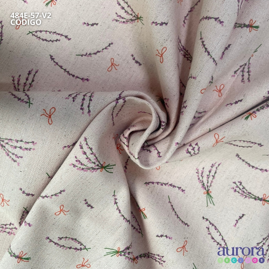 Cotton Linen - Linho com Algodão - Estampa Lavanda e Laços