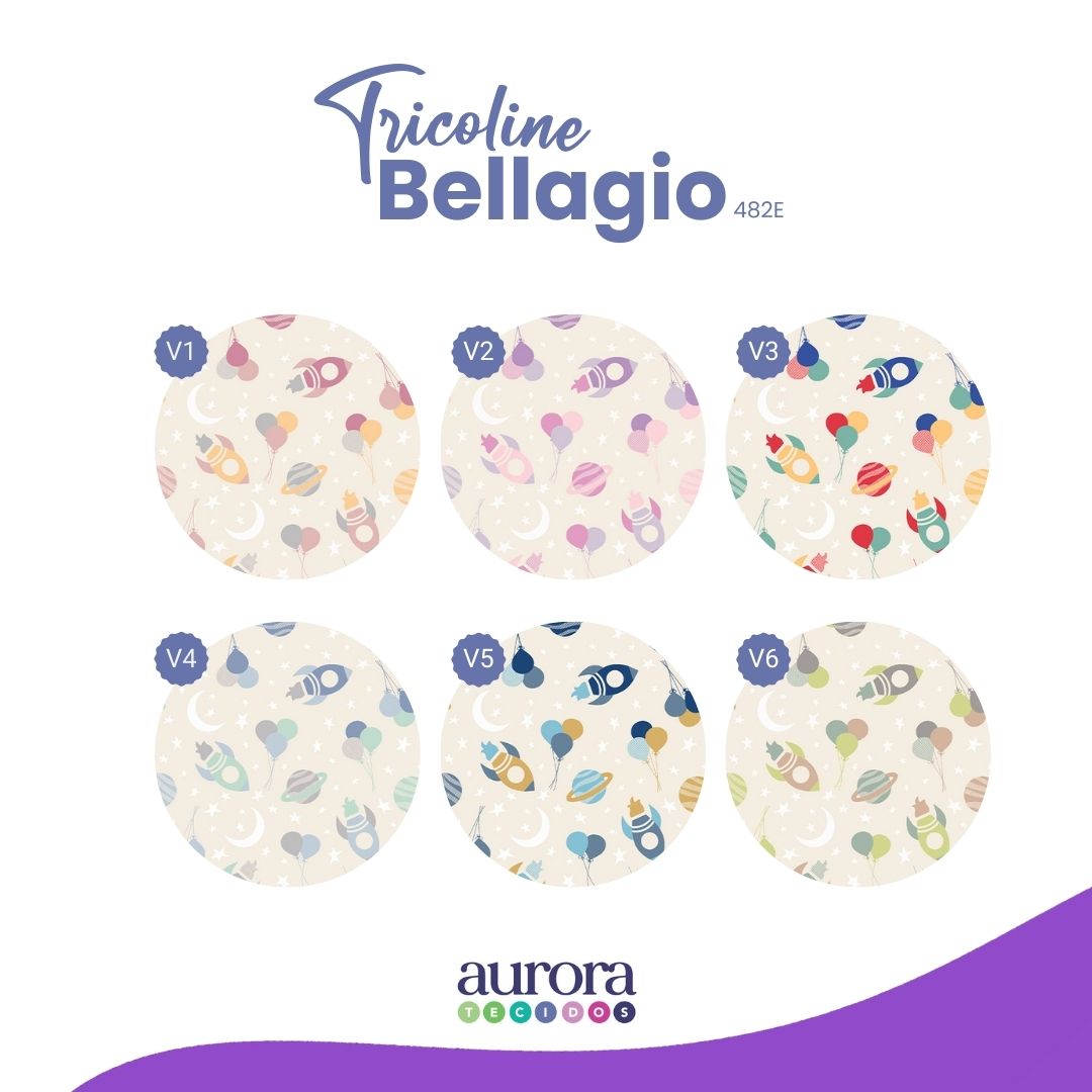 Tricoline Bellagio 170 fios - Foguete e Balões (Brilha no escuro)