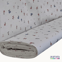 Tecido  Linho com Algodão - Coleção Artesanato - Estampa Flores e Laços